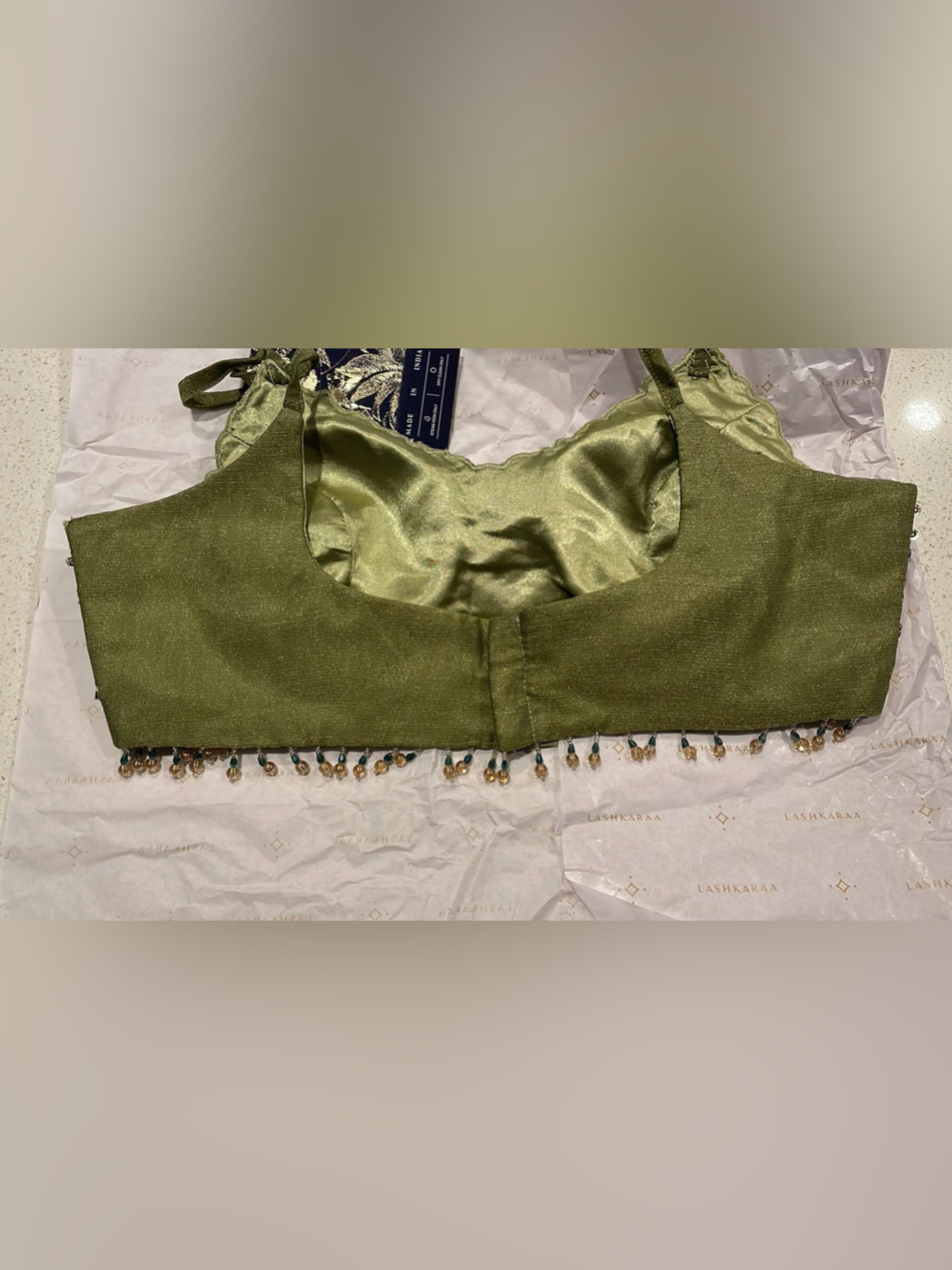 Moss Green Tissue Sari Lashkaraa - Xs — image 3 of 7